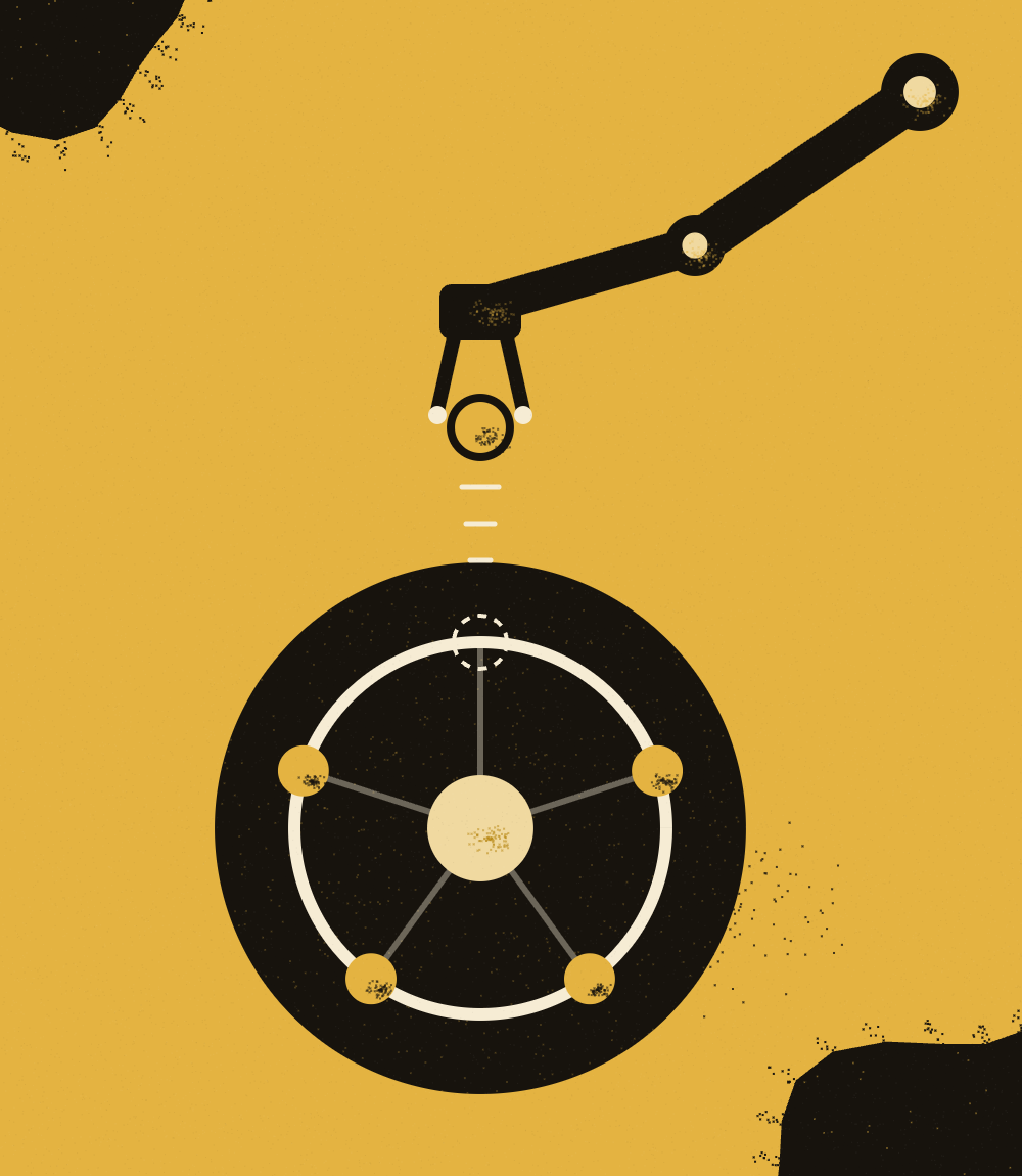 A robot arm placing the final node onto the Plurism wheel